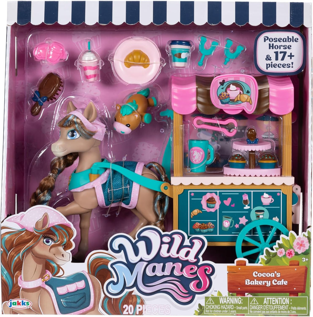 Wild Manes Horse Toys – Cocoa’s Bakery Café Cart Playset with Cocoa Horse Doll, Pastry & Drink Accessories, Brush & Stuffed Animal