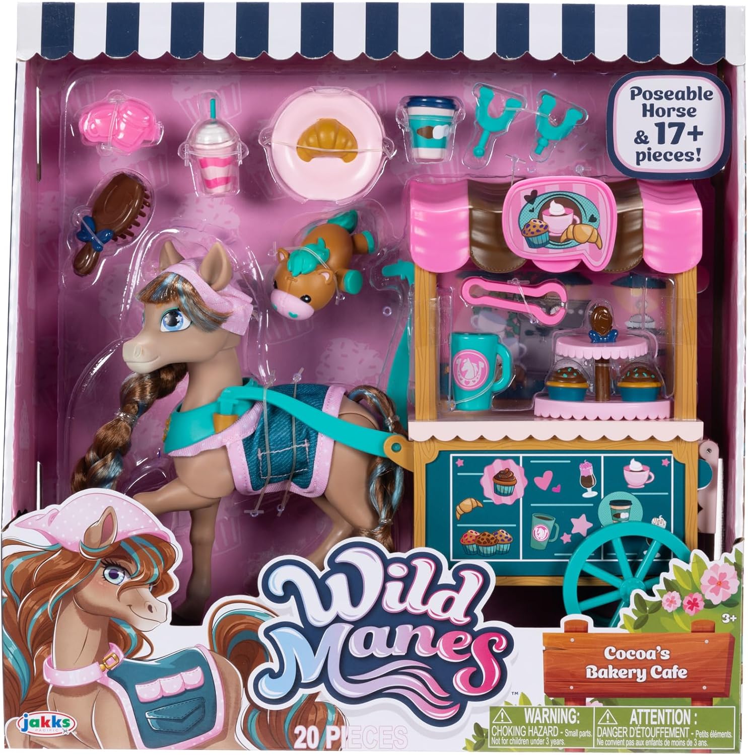 Wild Manes Horse Toys – Cocoa’s Bakery Café Cart Playset with Cocoa Horse Doll, Pastry & Drink Accessories, Brush & Stuffed Animal