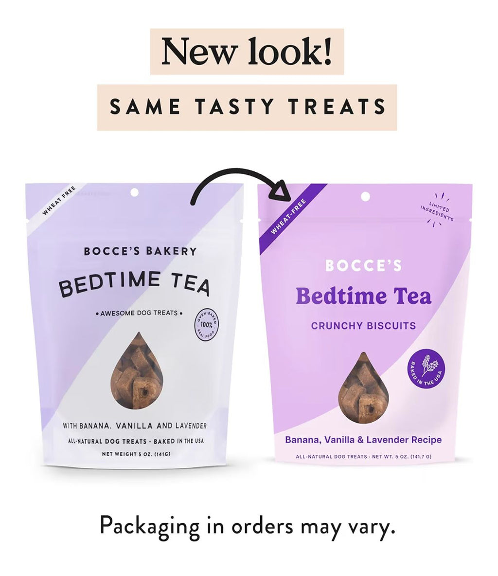 Bocce's Bakery Oven Baked Bedtime Tea Treats for Dogs, Wheat-Free Everyday Dog Treats, Made with Real Ingredients, Baked in The USA, All-Natural Biscuits, Banana, Vanilla, & Lavender, 5 oz